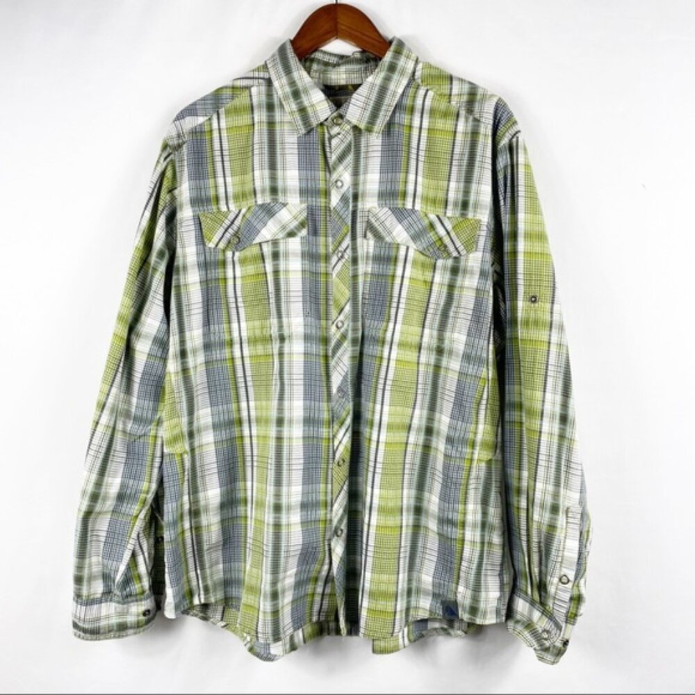 LL BEAN Men's Snap Button Long Sleeve Roll Tab Plaid Outdoors Shirt in XL